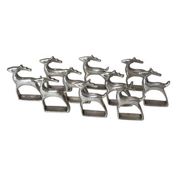 Set of 10 Vintage Silver Tone Deer Napkin Rings Mid Century Modern Table Decor - Picture 5 of 7